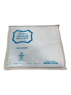 Vintage Thomaston Mills Percale Fitted Sheet Double White NOS USA Cotton Seconds
